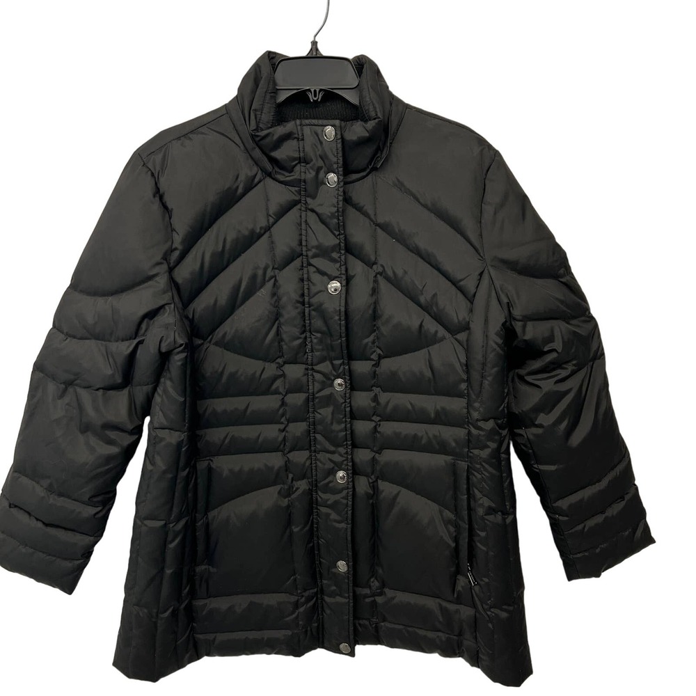 London‎ Fog Long Black Goose Down Quilted Womens Coat Jacket Parka XL